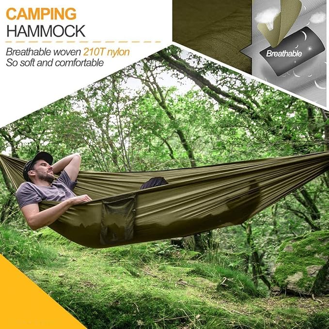 Travel Camping Double Hammock, with Mosquito Net Portable Parachute Nylon Hammock, Light Quick Drying Outdoor Hammock, for Outdoor Indoor Camping (Color : B, Size : 260x140cm)