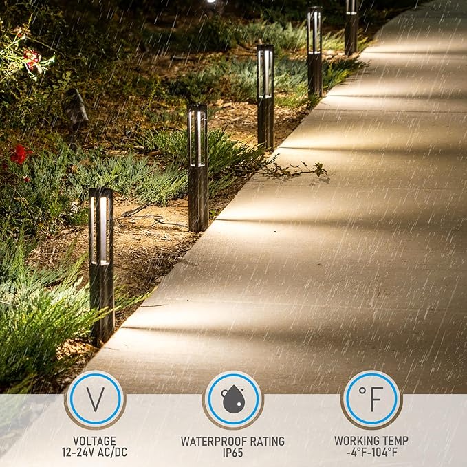 LEONLITE 6-Pack 3W 5CCT LED Low Voltage Path Lights Aluminum Black | LED Landscape Pathway Lights, Outdoor Landscape Lighting, 1800K2700K3000K4000K5000K Selectable, 12-24V, ETL, IP65 Waterproof
