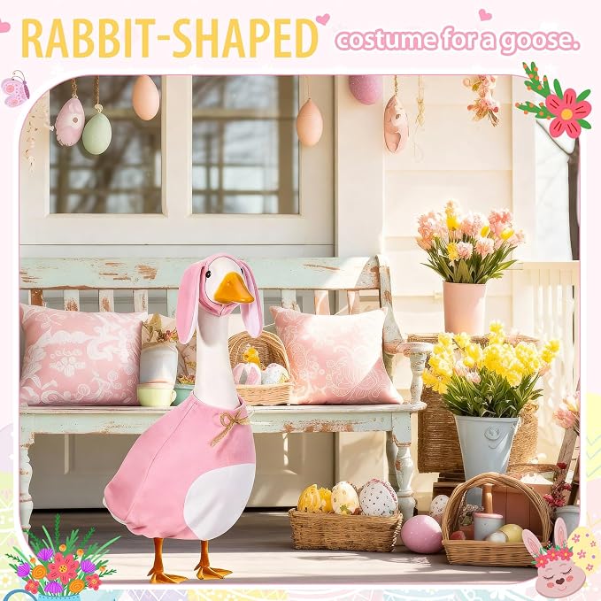 FuWeave Easter Bunny Goose Outfit for 23" Goose Costume for Cement Plastic Porch Geese Statue Spring Outdoor Garden Yard Patio Decoration, Pink