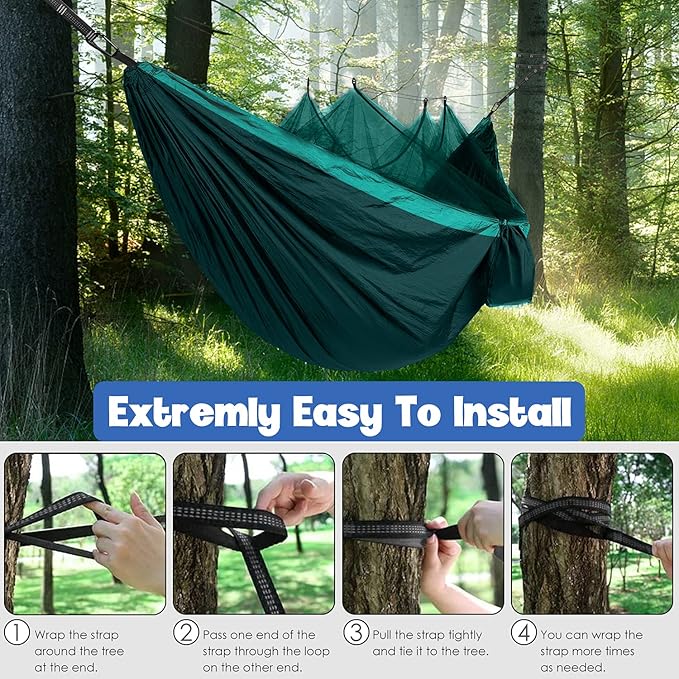 Gold Armour Camping Hammock - Camping Essentials, Double Hammock with Bug Net, Camping Gear Hammock for Outside, Hiking, and Travel (Turquoise & Seafoam)