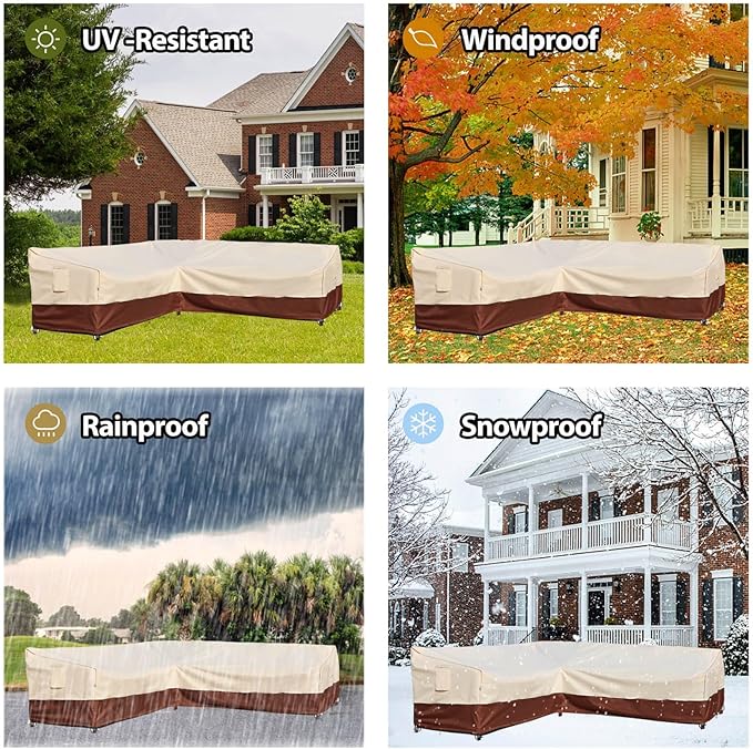 Outdoor Sectional Cover-L-Shaped Patio Furniture Covers Waterproof Rip-Stop Anti-UV 600D Heavy Duty Outdoor Couch Sofa Cover with 3 Air Vents, 110''L (85''L) 32''D 31''H