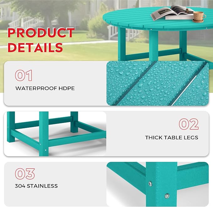 Costaelm Paradise Kids 5-Piece HDPE Outdoor Patio Round Dining Table and Chairs Set, Turquoise