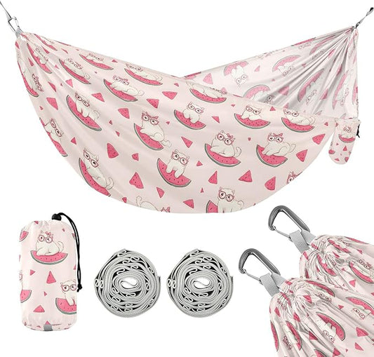 Camping Hammock Outdoor Hammocks for Outside Cat Watermelon Cute Beach Trees Portable Lightweight with Pockets Tree Straps Indoor