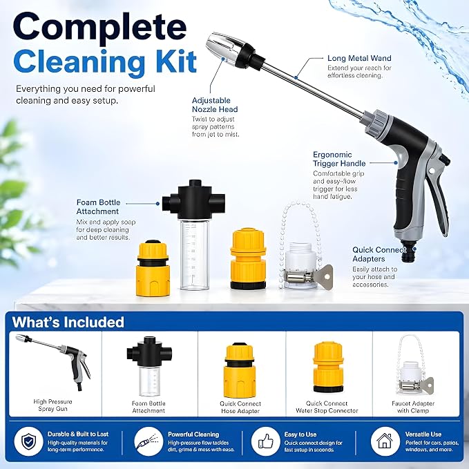 High-Pressure Pressure Washer with 360° Rotation and Three Spray Modes for a Powerful Water Jet,Ideal for Car Washing, Garden Watering, and Patio Cleaning,Compatible with All Types of Garden Hoses