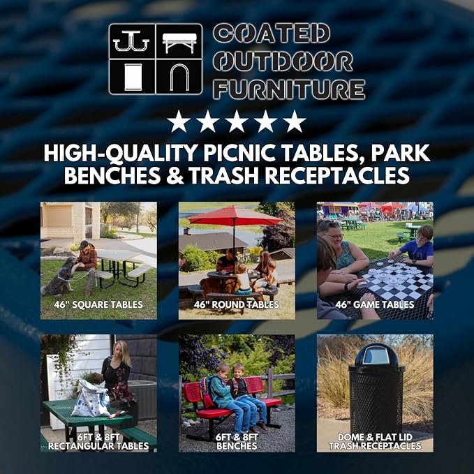 COATEDOUTDOORFURNITURE Heavy-Duty Portable ADA-Compliant Outdoor Picnic Table, Expanded Metal Patio Furniture Made in America (8ft Rectangular, One-Side Handicap, Dark Green with Dark Green Frames)