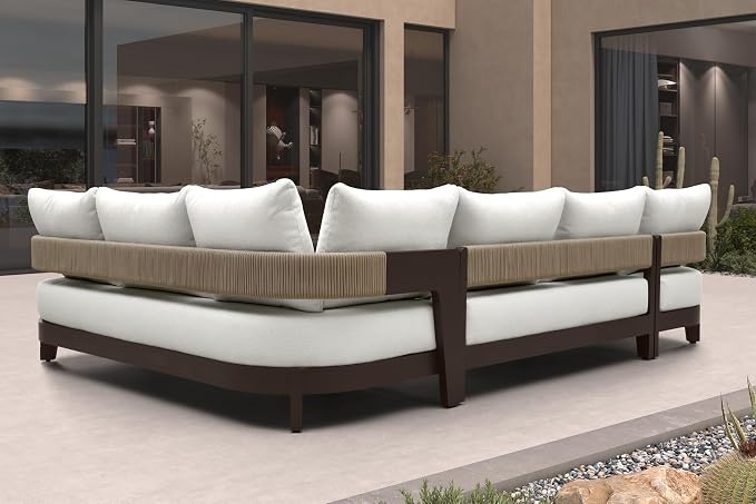 PURPLE LEAF Patio Furniture Set with Right-Arm Daybed and Table 7 Pieces Modern Aluminum Sectional Sofa Outdoor Conversation Sets 7.87" Thick Removable Cushions & Pillows for Porch Yard Garden