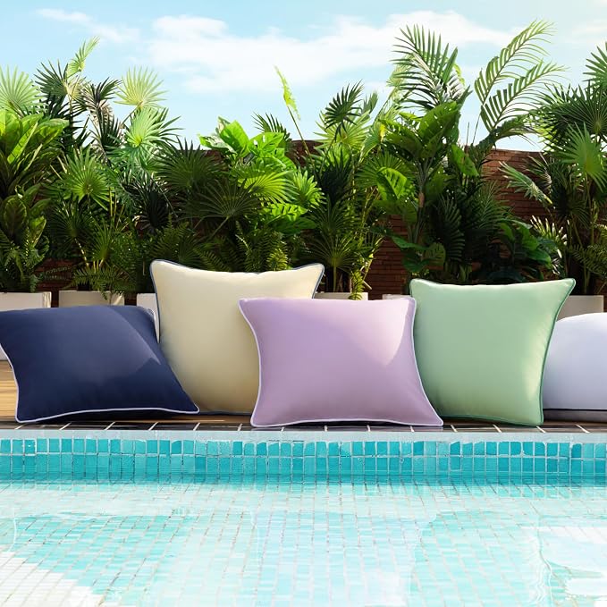 Phantoscope Pack of 2 Outdoor Waterproof Throw Pillow Covers Decorative Square Cushion Case Patio Pillows for Couch Tent, Pine Green 18x18 inches