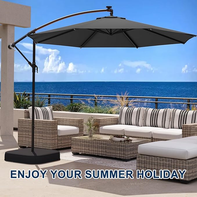 10FT Patio Umbrella with Base Included, Outdoor Offset Cantilever Umbrella, Infinite Tilt, UV Protection for Backyard, Lawn, Garden & Pool