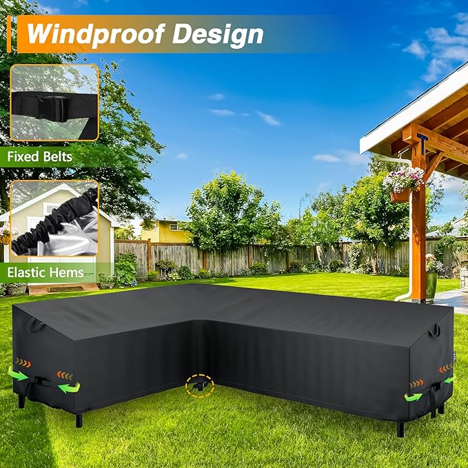 EVRBUL L-Shaped Sectional Sofa Cover 85" L/110" L x 33.5" D x 31" H 420D Heavy Duty Windproof and Waterproof Outdoor Sectional Couch Cover for 6-Seater Patio Furniture Couch