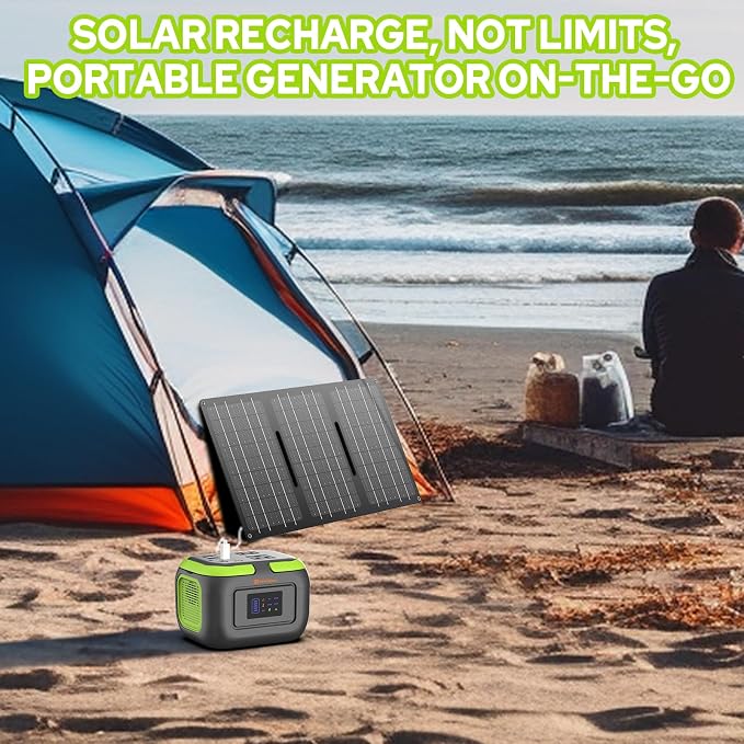 Solar Power Station with Solar Panel 40W, 120W 110V Portable Power Bank with AC Outlet for Outdoor Laptop Smart Device Camping RV Hiking Outdoor Backup Portable Battery with Solar Charger