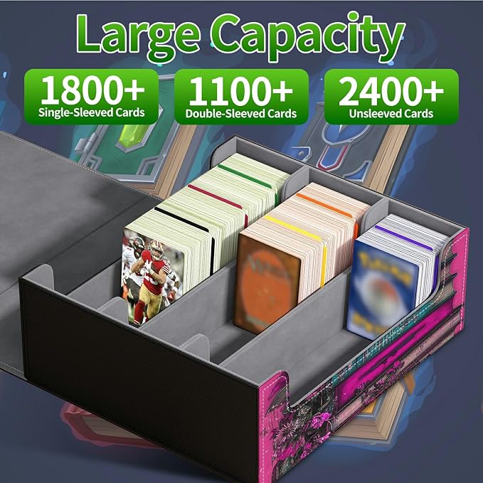 Card Deck Box for MTG, Cards Storage Box Fits 120+ Sleeved, Leather Big Size Strong Magnetic Closing Case for Board Games Magic TCG CCG Baseball Collection Women Man, Pink High Heels