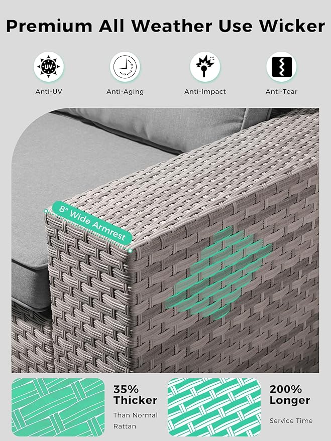 15 Piece Outdoor Wicker Rattan Sectional Sofa Set with Swivel Chairs, 12-Seats Patio with 4" Thickened Cushions & Coffee Table, All-Weather PE Rattan for Garden, Backyard, Porch, Grey