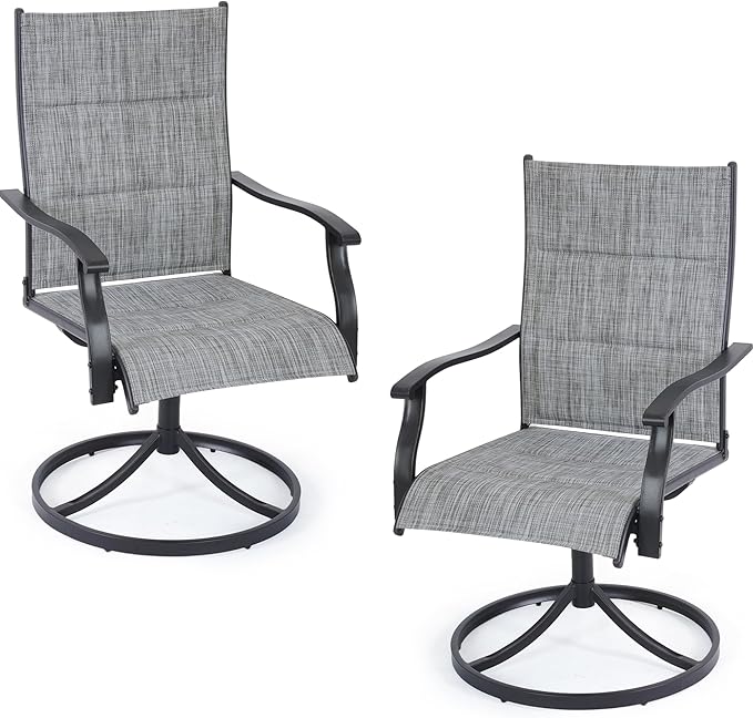 Patio Swivel Rocker Chairs Set of 2,Outdoor Dining Chairs High Back,15° Gentle Rocking Patio Chair with Padded Textilene, Metal Frame for Poolside Lawn Garden,Blue(2 PCS)