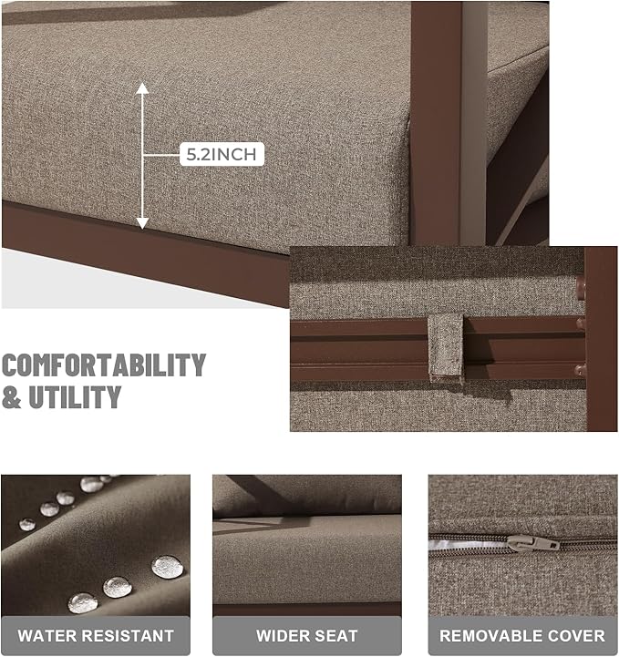 5-Piece Aluminum Patio Furniture Set, Spacious Deep Seating Chairs with 5.2-Inch Thick Cushions and Coffee Table, All-Weather Rust-Resistant Outdoor Seating for Backyard, Deck, Porch, Balcony