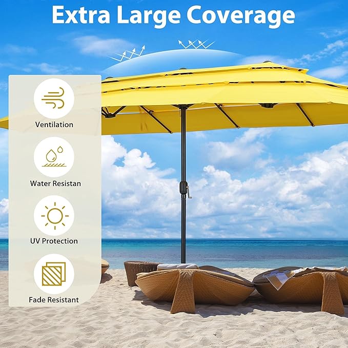 Ainfox 15ft Large Patio Umbrella, Outdoor Double-Sided Pool Umbrellas, 3 Tiers Large Rectangle Market Umbrella for Poolside