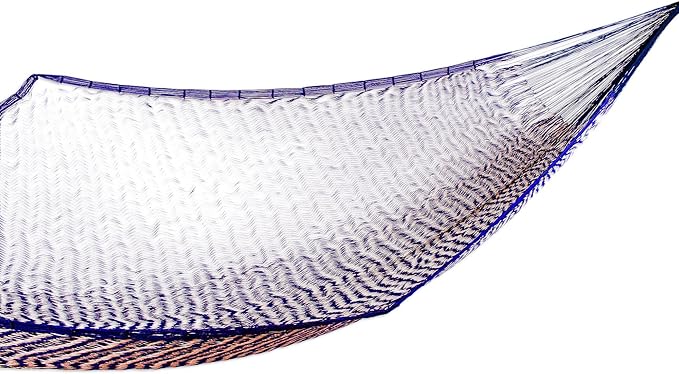 NOVICA Bright Blue White Hand Woven Cotton Mayan 1 Person Rope Hammock with Hanging Accessories, 'Ocean Waves' (Single)