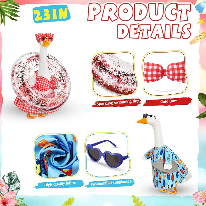 Bikini Porch Goose Outfits with Sunglasses and Swimming Tube for 23" Summer Goose Costume Garden Patio Statue Decor(Bikini)