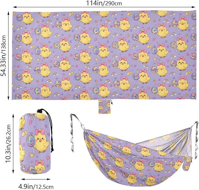 Camping Hammock Outdoor Hammocks for Outside Duck Lollipop Cute Beach Trees Portable Lightweight with Pockets Tree Straps Indoor