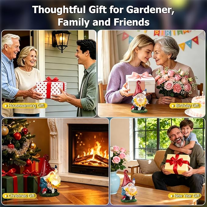Solar Gnomes Garden Decor Outdoor Statues, Christmas Gnomes Gardening Gifts for Women Mom, Gnomes Decorations for Yard with Sunflower Decor Solar Lights for Outside, Patio, Lawn, Porch Decor
