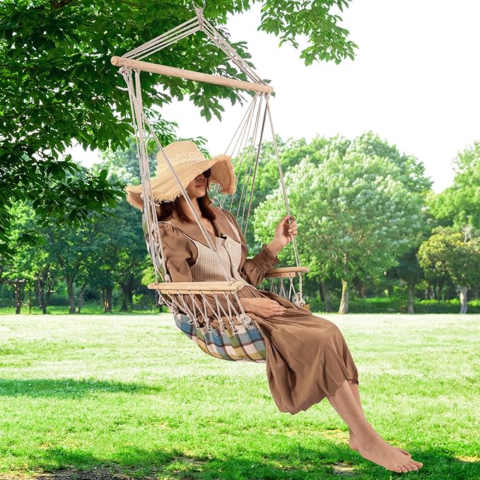 Backyard Expressions Extra Padded Reversible Hanging Rope Swing - Max 275 Lbs - Wooden Spreader Bar - for Any Indoor or Outdoor Spaces