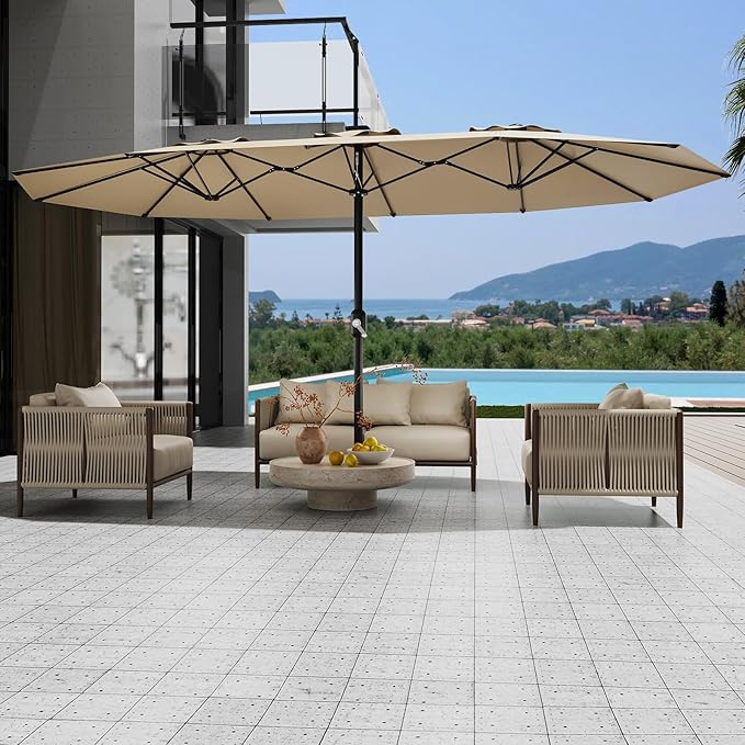 13Ft Large Patio Umbrella Outdoor Double-Sided Rectangle Market Umbrella with Easy Crank Handle, Durable Weather-Resistant Fabric, UV Protection, Perfect for Pool, Lawn, and Garden
