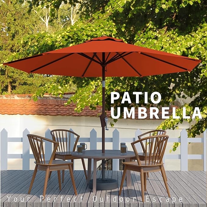 10FT Patio Umbrella, Outdoor Umbrella with Push Button Tilt and Crank, 8 Sturdy Ribs, UV Protection & Waterproof Market Umbrella for Pool, Backyard, Beach,Deck (Orange)
