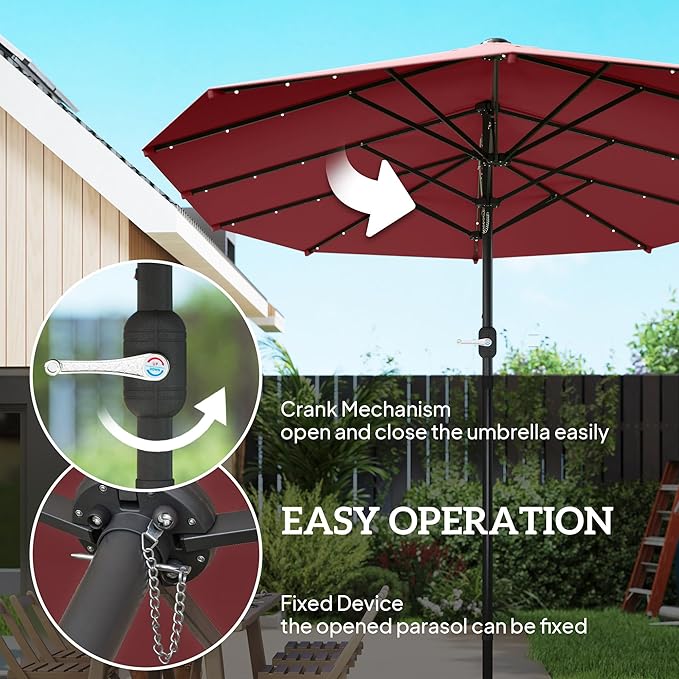 Outsunny 14.4ft Large Patio Umbrella with 36 Solar LED Lights, Double Sided Outdoor Umbrella with Base Included