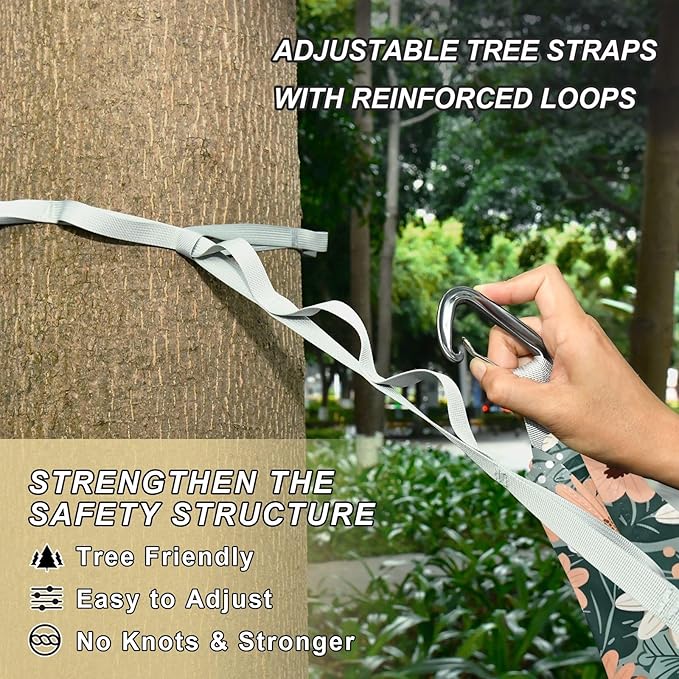 Camping Hammock Outdoor Hammocks for Outside Summer Flowers Leaves Beach Trees Portable Lightweight with Pockets Tree Straps Indoor