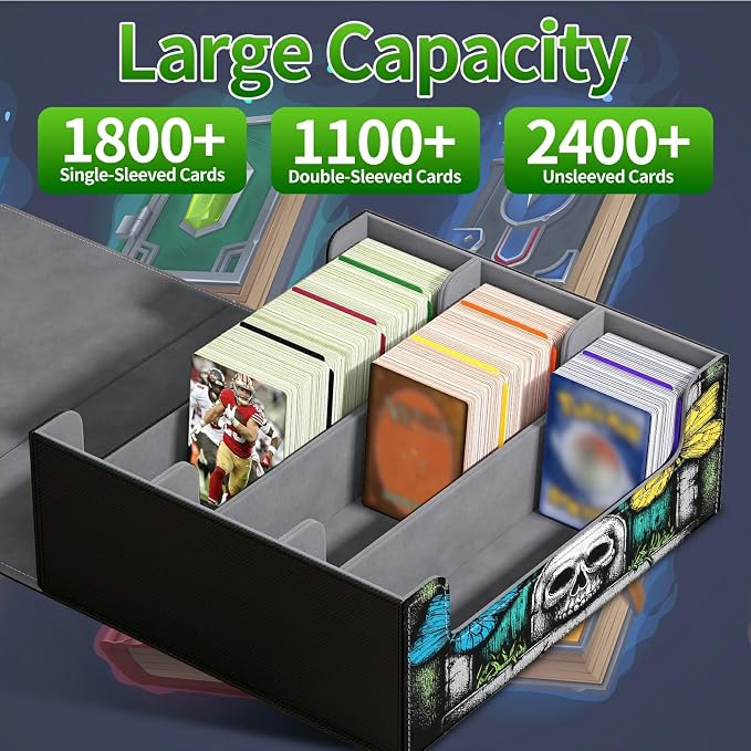 Large Card Deck Box for MTG, Fits 1200+ Sleeved Cards, PU Leather Storage Case with Strong Magnetic Closure, Multiple Colors for TCG CCG Baseball Card Collections, Woodgrain Butterfly
