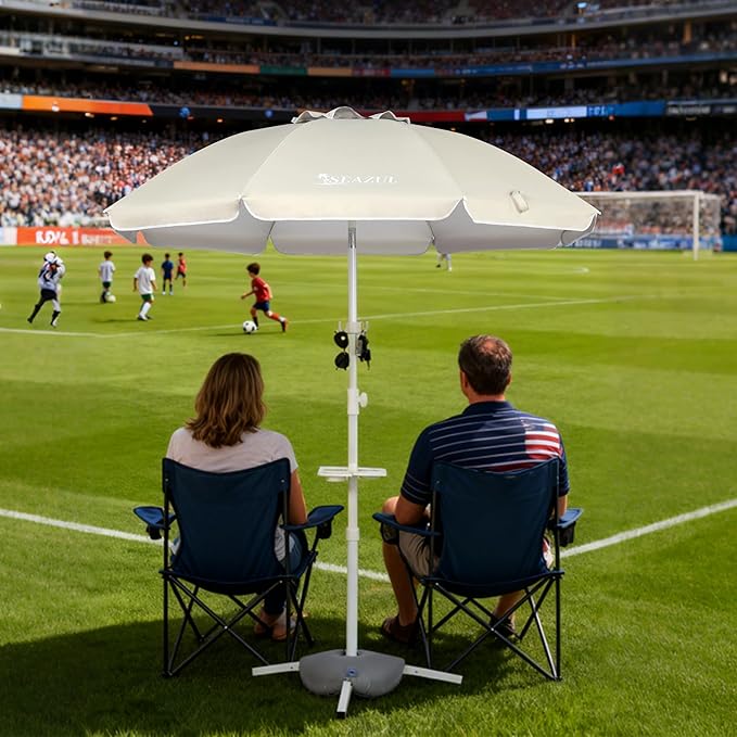 Seazul 6.5ft Sun Shade Umbrella, Portable Umbrella with Stand for Sports, Water Weight Bag, Adjustable and Lightweight, Sun Protection, Khaki