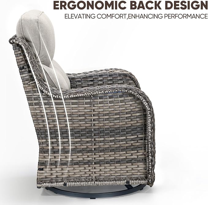 Swivel Patio Chairs Set of 2 with 6" Thick Cushion - Wicker Outdoor Swivel Rocker Patio Sets, High Back Comfortable Outdoor Glider Chairs 360° Rotation Glider Gray Wicker - Beige Cushion