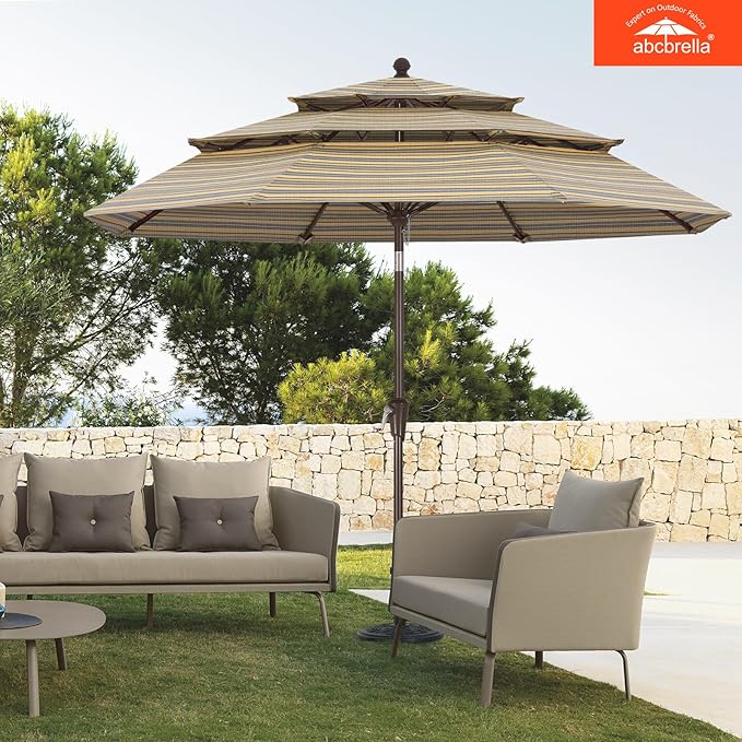 ABCCANOPY 5-Year 10-Year No Fading 9FT 3 Tiers Patio Umbrella, Outdoor Table Umbrella with 8 Sturdy Ribs for Deck, Backyard, Garden, Yard