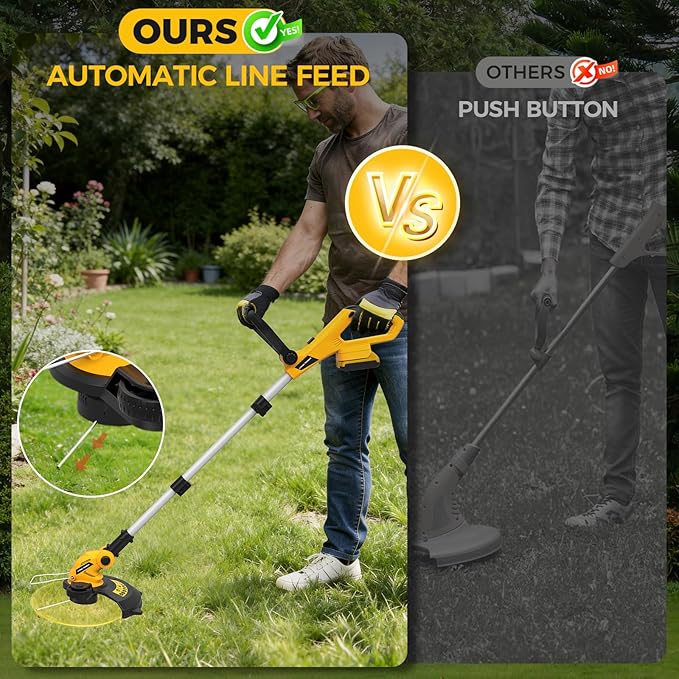 SHOHO 3 in 1 Cordless String Trimmer, Lawn Edger with 8 Spare Spools, 12" Battery-Powered Automatic Feed Trimmer (No Battery), Compatible with Dewalt 20V Battery, Foldable Trimmer for Garden, Lawn
