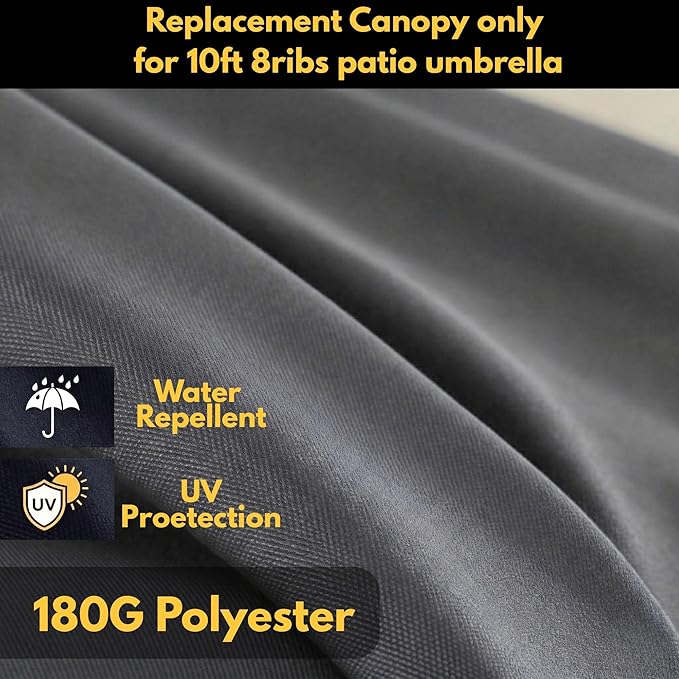 10ft Patio Umbrella Replacement Canopy for 8 Ribs, Outdoor Umbrella Canopy ONLY, Market Umbrella Top, Water-Resistant & UV-Protective
