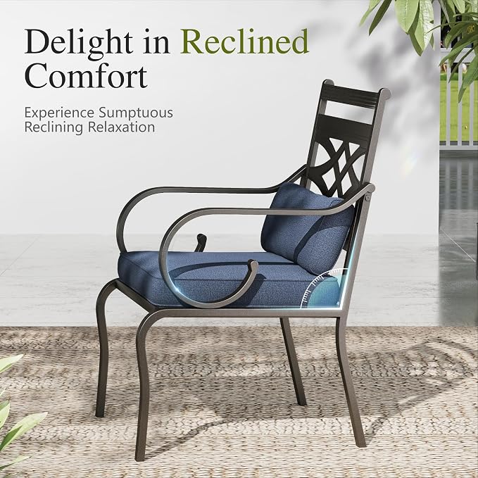 Sophia & William Patio Dining Set, Steel, Blue | Umbrella Hole, Swivel Chairs, E-Coated, Cushions Included, For Patio, Garden and Yard