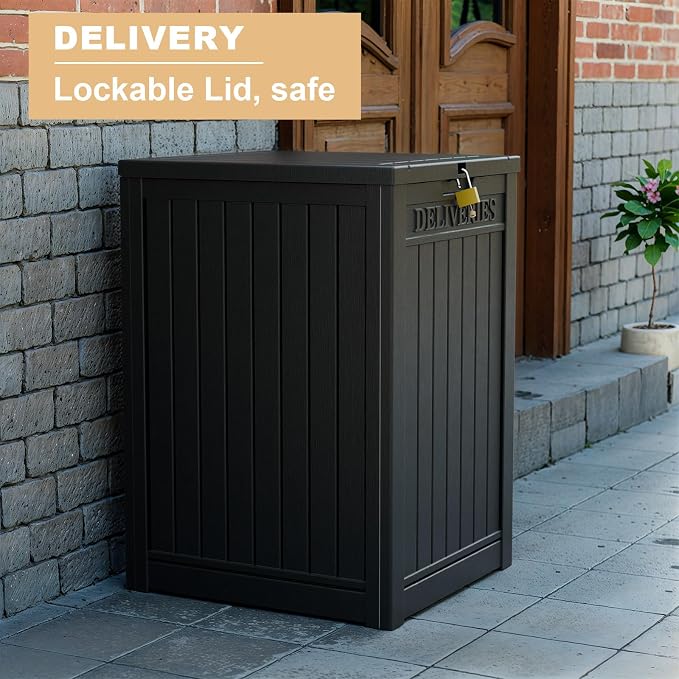 Vixzen Extra Large Package Delivery Box for Outside,Waterproof & Sturdy Parcel Drop Boxes,Resin,Easy to Assemble,Package Drop Box for Porch, House, Curbside,Black