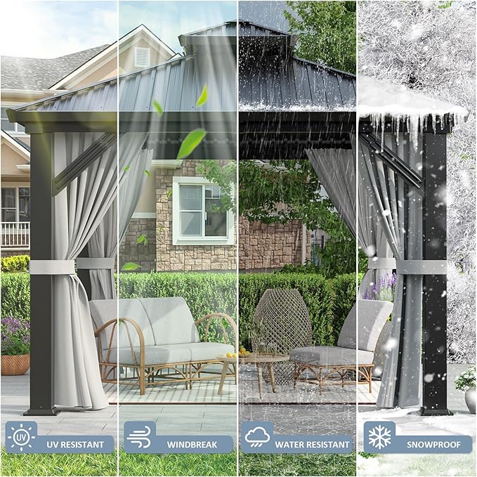 10'x10' Outdoor Gazebo Hardtop Grill Gazebo Aluminum Galvanized Steel Double Roof Outdoor Pergola Include Curtain and Netting for Backyard, Patio, Lawn