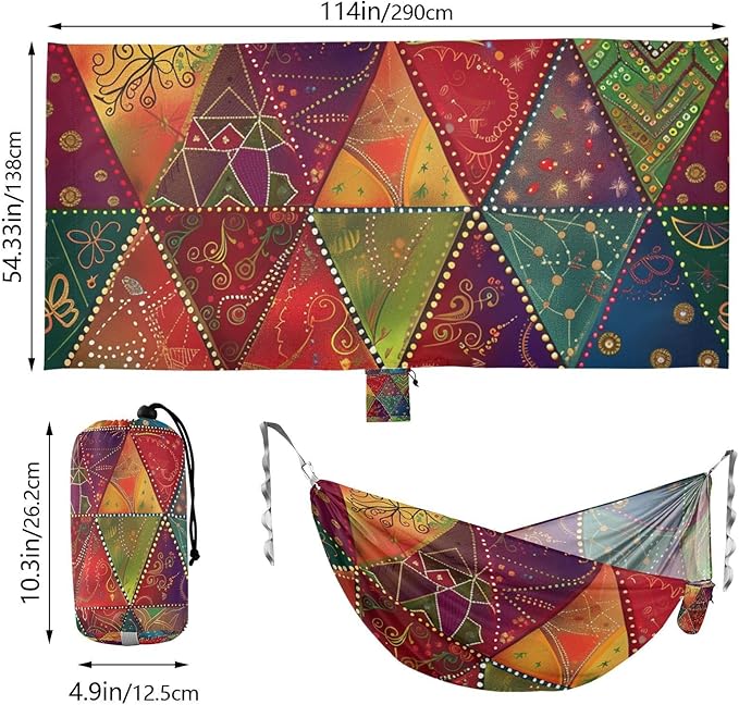 Colorful Patchwork Triangles Unique Design 330lb Capacity Hammocks with Hanging Ropree Hammock for Outside Patio Backyard Poolside Base para hamacas