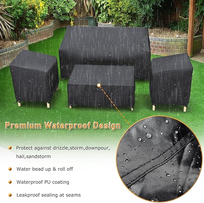 STARTWO Heavy Duty 600D Patio Furniture Covers 4-Piece Set for Loveseat, Chairs and Coffee Table, Outdoor Waterproof, Black
