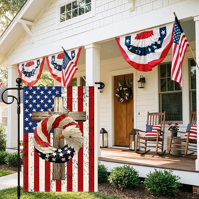 OTOSTAR Welcome Patriotic America 4th of July Garden Flag 12x18 Inch Double Sided Red White Blue Stars and Stripes Yard Outdoor Decorative Independence Day Memorial Day Garden Flag (Eagle)