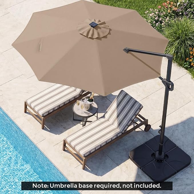 Tangkula 10ft Patio Umbrella with Solar Lights, Offset Cantilever Square Outdoor Umbrella with 35 LED Lights, Aluminum Pole, 360 Degree Rotation, Tilt Adjustment, Air Vent for Pool Deck Yard (Tan)