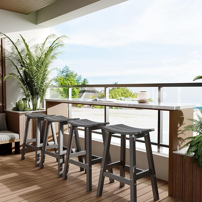 Stoog All-Weather Bar Stools Set of 4, 28" Outdoor Barstools with 400 lbs Capacity, Easy to Clean Low Maintenance HIPS Furniture, for Bar, Kitchen Counter & Patio, Grey
