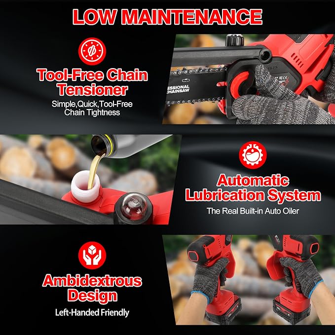 2026 Upgraded 8-Inch Brushless Cordless Chainsaw with 6-Inch & 8-Inch Guide Plates, Compatible for Milwaukee M18 18V Battery (4.0Ah Included), Tool-Free Chain Tensioning & Automatic Lubrication System