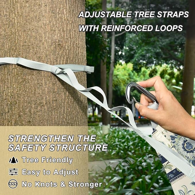 Camping Hammock Outdoor Hammocks for Outside Indian Flower Stripe Beach Trees Portable Lightweight with Pockets Tree Straps Indoor
