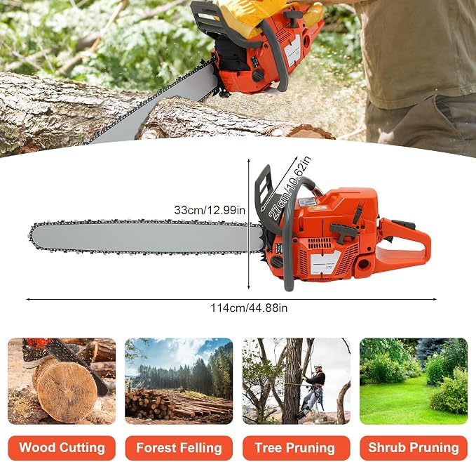 28In Gas Chainsaw, 71CC 2 Stroke Gas Powered Chainsaw, 10000Rpm High Speed Handheld Cordless Petrol Chain Saw, for Garden Pruning, Forest Logging, Chopping Wood
