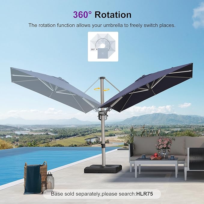 PURPLE LEAF 8' X 8' Left-right Tilting Patio Umbrella Outdoor Swivel Cantilever Umbrella Aluminum Offset Umbrella with Champagne Frame and 360-degree Rotation for Garden Deck Pool, Navy Blue