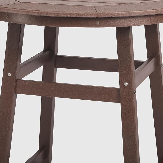 WestinTrends Outdoor 35" HDPE Round Patio Counter Height Bar Table, Dark Brown