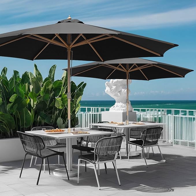 Yescom 13ft Coastal Solid Beech Wood Umbrella Pulley Lift Commercial Base with Wheel Included for Beach Club Seaside Restaurant Terrace Resort Poolside