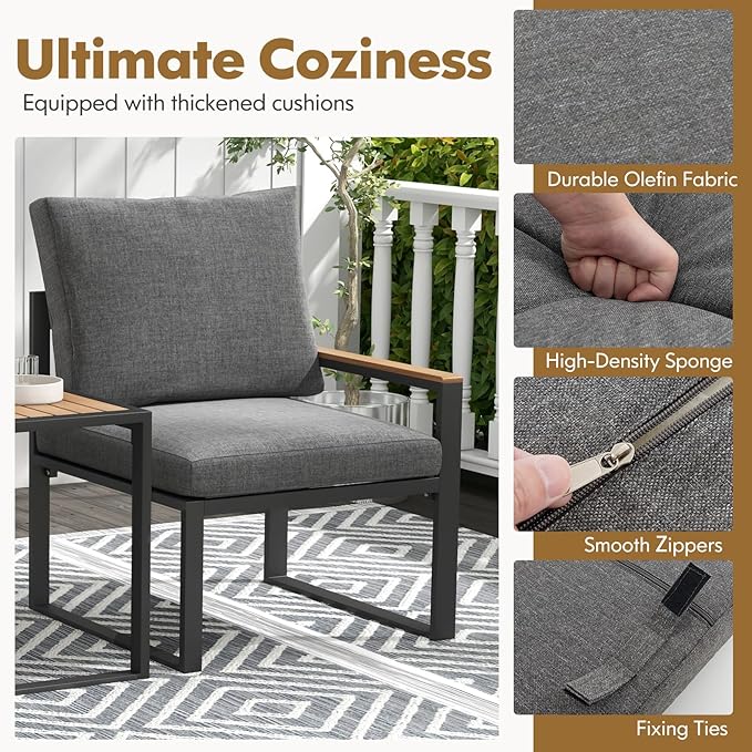 Tangkula 5 Pieces Patio Furniture Set, Aluminum Frame Weatherproof Outdoor Conversation Set with Soft Cushions, Space Saving Design, for Backyard, Poolside, Porch, Balcony