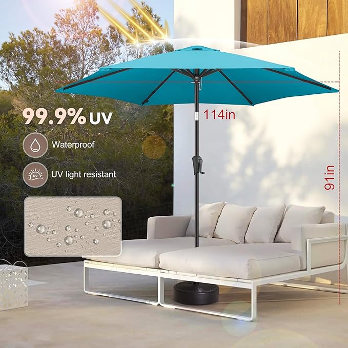 10ft Patio Umbrella Outdoor - Table Umbrella with 6 Sturdy Ribs, Market Umbrella with Push Button Tilt, UV Protection for Pool, Porch, Garden, Deck, Backyard (Aqua Blue)